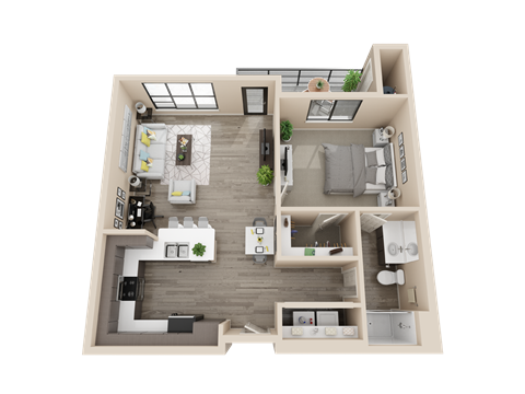 1x1 882 sq ft floor plan image at V on Broadway
